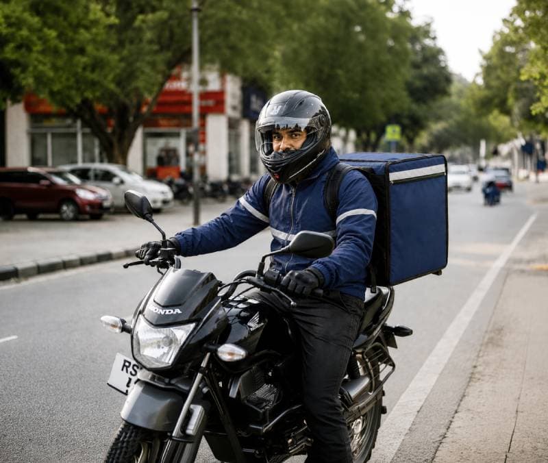 Delivery rider on a motorbike